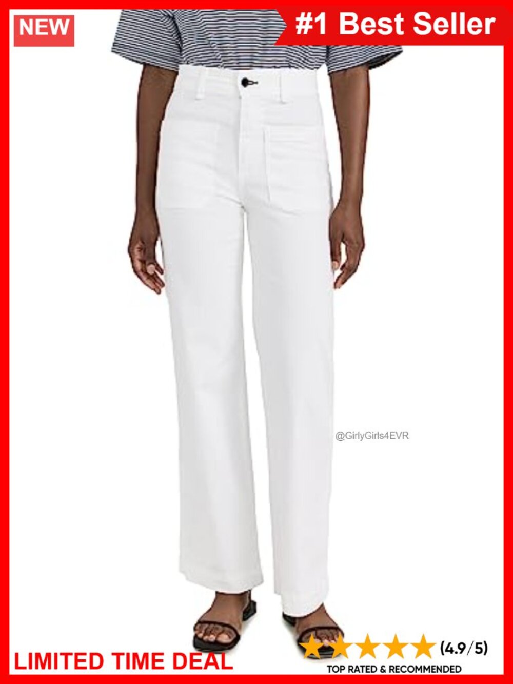 Sailor Pants Twill Flared Leg High Rise Button Zip Fly